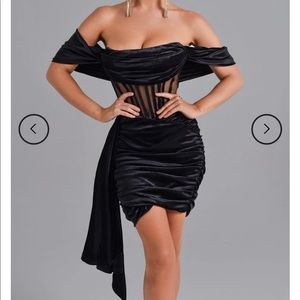 Bella Burnett velvet black mini dress corset